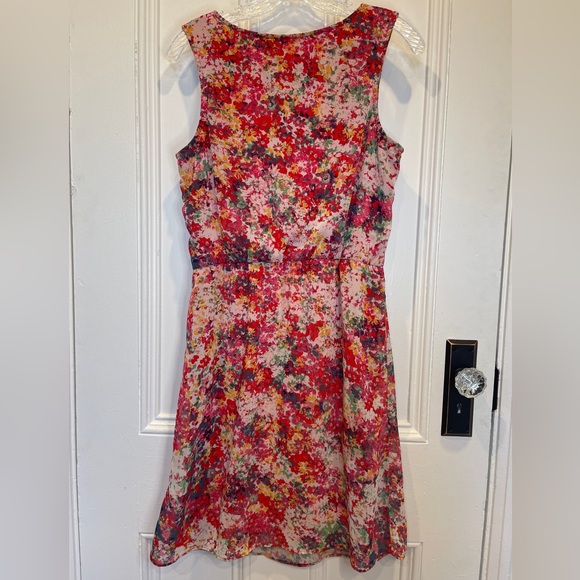 Promod Floral A-Line Sleeveless Gathered Scoop Neck Midi Dress w Attached Lining - Picture 2 of 5